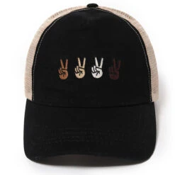 Peace Sign Mesh Back Ponyflo Baseball Cap