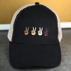 Peace Sign Mesh Back Ponyflo Baseball Cap -Kangol Sales Shop lcapmt213 peace mesh back ponyflo bb black 0231 1