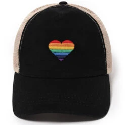Rainbow Heart Mesh Back Ponyflo Baseball Cap