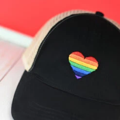 Rainbow Heart Mesh Back Ponyflo Baseball Cap -Kangol Sales Shop lcapmt792 rainbow heart mesh back ponyflo bb black 0239 1