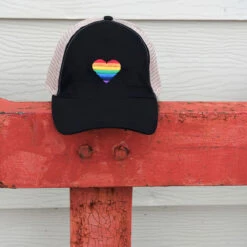 Rainbow Heart Mesh Back Ponyflo Baseball Cap -Kangol Sales Shop lcapmt792 rainbow heart mesh ponyflo bb 137 1